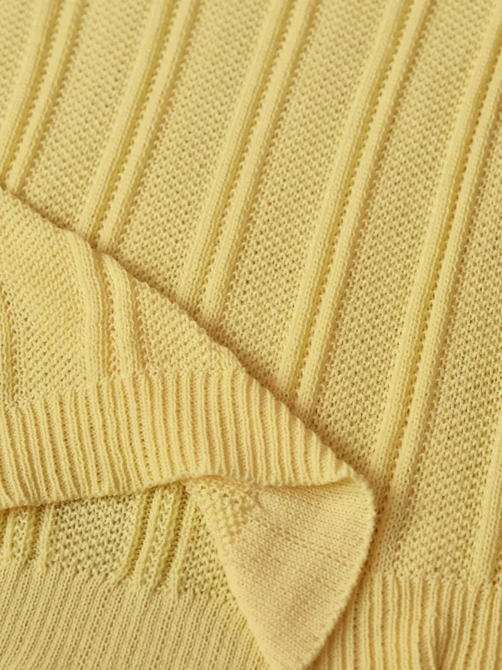 Light Yellow Casual Men's Long Sleeve Polo Sweater